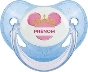 Disney Minnie rose courone doré avec prénom : Bleue à paillette Tétine embout physiologique