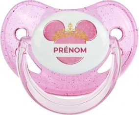 Disney Minnie rose courone doré avec prénom : Rose à paillette Tétine embout physiologique
