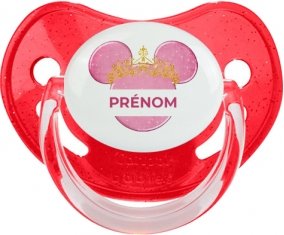 Disney Minnie rose courone doré avec prénom : Rouge à paillette Tétine embout physiologique