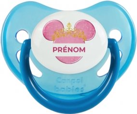 Disney Minnie rose courone doré avec prénom : Bleue phosphorescente Tétine embout physiologique