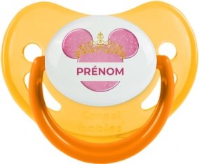 Disney Minnie rose courone doré avec prénom : Jaune phosphorescente Tétine embout physiologique