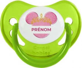 Disney Minnie rose courone doré avec prénom : Vert phosphorescente Tétine embout physiologique