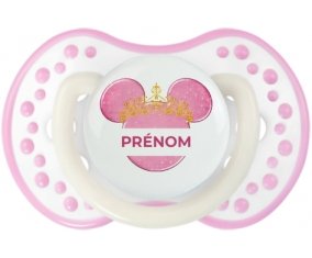 Disney Minnie rose courone doré avec prénom : Blanc-rose phosphorescente Tétine embout Lovi Dynamic