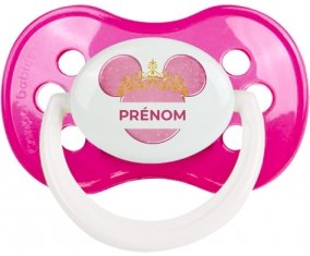 Disney Minnie rose courone doré avec prénom : Rose foncé classique Tétine embout anatomique
