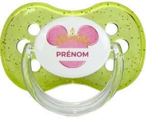 Disney Minnie rose courone doré avec prénom : Vert à paillette Tétine embout cerise