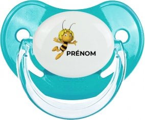 Maya l'abeille avec prénom : Bleue classique Tétine embout physiologique