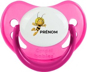 Maya l'abeille avec prénom : Rose phosphorescente Tétine embout physiologique