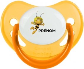 Maya l'abeille avec prénom : Jaune phosphorescente Tétine embout physiologique