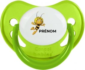 Maya l'abeille avec prénom : Vert phosphorescente Tétine embout physiologique