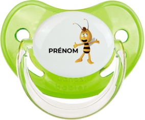 Willy l'abeille avec prénom : Vert classique Tétine embout physiologique