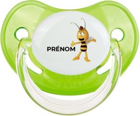 Willy l'abeille avec prénom : Vert classique Tétine embout physiologique