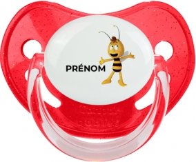 Willy l'abeille avec prénom : Rouge à paillette Tétine embout physiologique