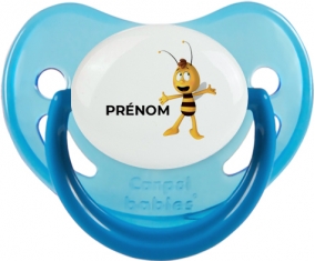 Willy l'abeille avec prénom : Bleue phosphorescente Tétine embout physiologique