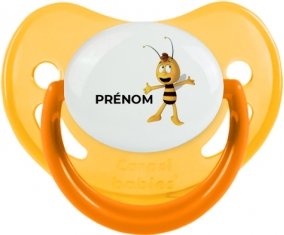 Willy l'abeille avec prénom : Jaune phosphorescente Tétine embout physiologique