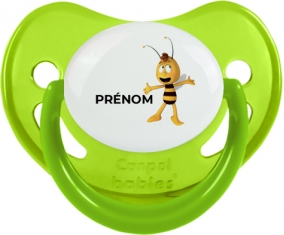 Willy l'abeille avec prénom : Vert phosphorescente Tétine embout physiologique