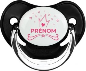 Couronne rose cœur design-1 avec prénom : Noir classique Tétine embout physiologique