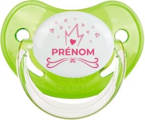 Couronne rose cœur design-1 avec prénom : Vert classique Tétine embout physiologique