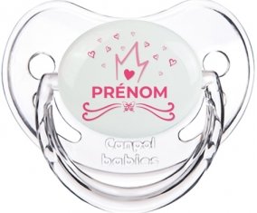 Couronne rose cœur design-1 avec prénom : Transparent classique Tétine embout physiologique
