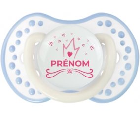 Couronne rose cœur design-1 avec prénom : Blanc-cyan classique Tétine embout Lovi Dynamic