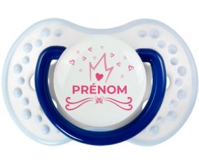 Couronne rose cœur design-1 avec prénom : Marine-blanc-bleu classique Tétine embout Lovi Dynamic