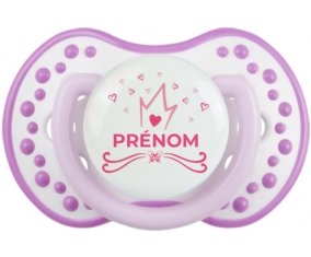 Couronne rose cœur design-1 avec prénom : Blanc-mauve classique Tétine embout Lovi Dynamic