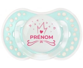 Couronne rose cœur design-1 avec prénom : Retro-turquoise-lagon classique Tétine embout Lovi Dynamic