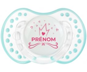 Couronne rose cœur design-1 avec prénom : Retro-blanc-lagon classique Tétine embout Lovi Dynamic
