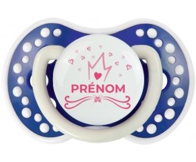 Couronne rose cœur design-1 avec prénom : Bleu-marine phosphorescente Tétine embout Lovi Dynamic