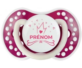 Couronne rose cœur design-1 avec prénom : Fuchsia phosphorescente Tétine embout Lovi Dynamic
