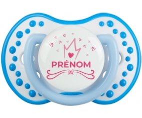 Couronne rose cœur design-1 avec prénom : Blanc-bleu phosphorescente Tétine embout Lovi Dynamic