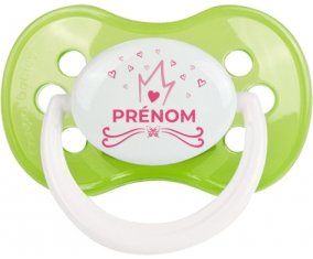 Couronne rose cœur design-1 avec prénom : Vert classique Tétine embout anatomique