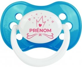 Couronne rose cœur design-1 avec prénom : Cyan classique Tétine embout anatomique