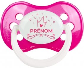 Couronne rose cœur design-1 avec prénom : Rose foncé classique Tétine embout anatomique