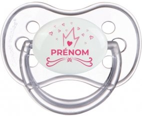 Couronne rose cœur design-1 avec prénom : Transparente classique Tétine embout anatomique