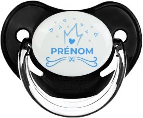 Couronne bleue cœur design-1 avec prénom : Noir classique Tétine embout physiologique