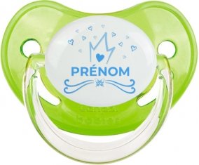 Couronne bleue cœur design-1 avec prénom : Vert classique Tétine embout physiologique