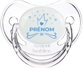 Couronne bleue cœur design-1 avec prénom : Transparent classique Tétine embout physiologique