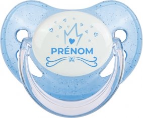 Couronne bleue cœur design-1 avec prénom : Bleue à paillette Tétine embout physiologique