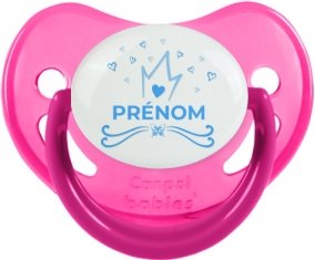 Couronne bleue cœur design-1 avec prénom : Rose phosphorescente Tétine embout physiologique