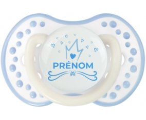 Couronne bleue cœur design-1 avec prénom : Blanc-cyan classique Tétine embout Lovi Dynamic