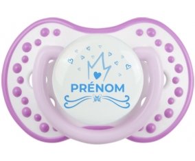 Couronne bleue cœur design-1 avec prénom : Blanc-mauve classique Tétine embout Lovi Dynamic