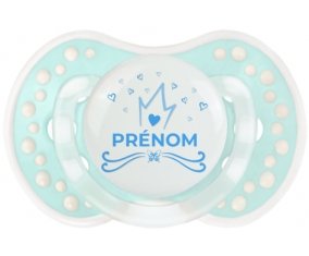 Couronne bleue cœur design-1 avec prénom : Retro-turquoise-lagon classique Tétine embout Lovi Dynamic