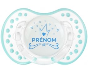Couronne bleue cœur design-1 avec prénom : Retro-blanc-lagon classique Tétine embout Lovi Dynamic