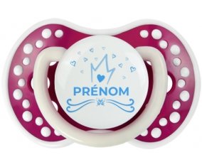 Couronne bleue cœur design-1 avec prénom : Fuchsia phosphorescente Tétine embout Lovi Dynamic