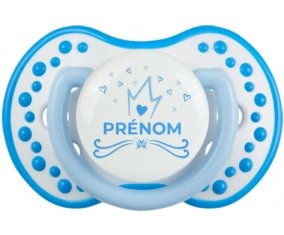 Couronne bleue cœur design-1 avec prénom : Blanc-bleu phosphorescente Tétine embout Lovi Dynamic