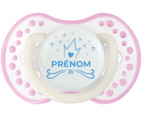 Couronne bleue cœur design-1 avec prénom : Blanc-rose phosphorescente Tétine embout Lovi Dynamic