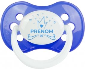 Couronne bleue cœur design-1 avec prénom : Sucette Anatomique personnalisée