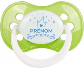 Couronne bleue cœur design-1 avec prénom : Vert classique Tétine embout anatomique
