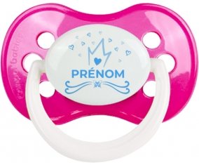 Couronne bleue cœur design-1 avec prénom : Rose foncé classique Tétine embout anatomique