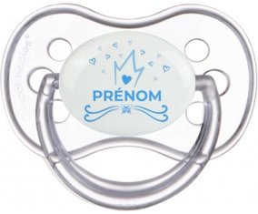 Couronne bleue cœur design-1 avec prénom : Transparente classique Tétine embout anatomique